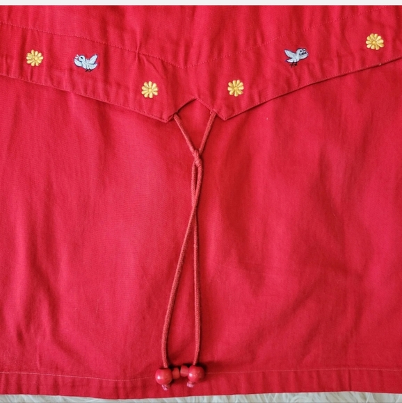 Casey Coleman Embroidered Collared Denim Jacket Red Size M / L Flowers Gardening - Picture 8 of 12